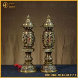 Đèn thờ đồng vàng hai công nghệ đầy đủ kích thước