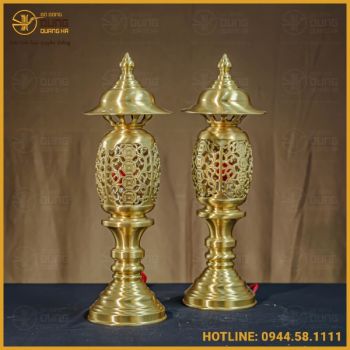 Đèn thờ đồng vàng mộc đầy đủ kích thước