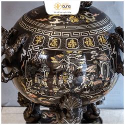 Đỉnh thất lân vờn cầu bằng đồng khảm tam khí Vinh Quy Bái Tổ