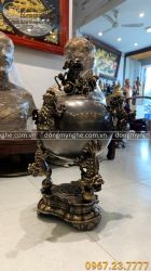 Đỉnh thất lân vờn cầu bằng đồng vàng hun giả cổ mẫu trơn