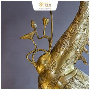 Đôi hạc thờ gia tiên ngậm cành sen bằng đồng vàng catut