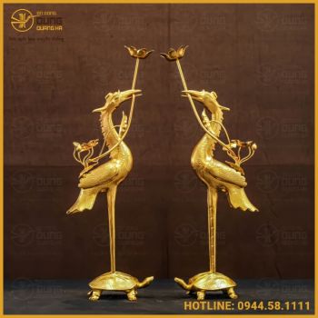 Hạc đồng đồng đỏ dát vàng đầy đủ kích thước