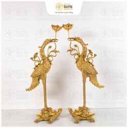 Hạc đồng thờ gia tiên bằng đồng vàng Đài Loan nặng 7.6kg cao 70cm