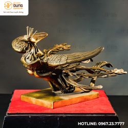 Tượng Phượng Hoàng bằng đồng vàng kích thước 18x29x22cm