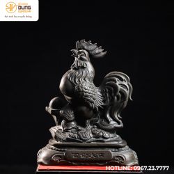 Tượng gà trống Như Ý bằng đồng vàng hun đen kích thước 23x30cm