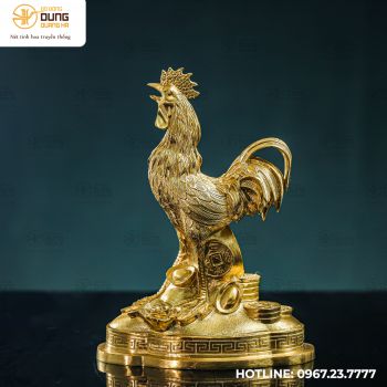 Tượng gà bằng đồng catut cao 22cm ngang 8cm sâu 15cm