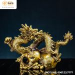 Tượng rồng hồ lô phong thuỷ bằng đồng vàng cao 35cm ngang 42cm nặng 4.6kg