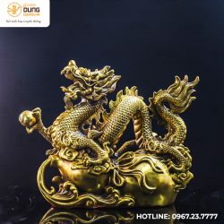 Tượng linh vật rồng hồ lô bằng đồng vàng kích thước 42x52x25cm nặng 12kg