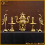 Bộ đỉnh đồng ngũ sự bằng đồng vàng mộc