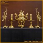 Bộ đỉnh đồng ngũ sự bằng đồng vàng mộc