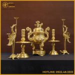 Bộ đỉnh đồng ngũ sự bằng đồng vàng mộc