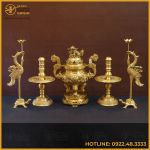 Bộ đỉnh đồng ngũ sự bằng đồng vàng mộc