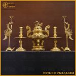 Bộ đỉnh đồng ngũ sự bằng đồng vàng mộc