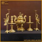 Bộ đỉnh đồng ngũ sự bằng đồng vàng mộc