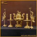Bộ đỉnh đồng ngũ sự bằng đồng vàng mộc
