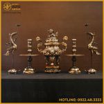 Bộ đỉnh đồng ngũ sự bằng đồng đỏ cạo màu