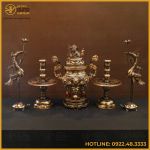 Bộ đỉnh đồng ngũ sự bằng đồng đỏ cạo màu