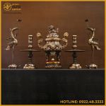 Bộ đỉnh đồng ngũ sự bằng đồng đỏ cạo màu