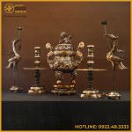 Bộ đỉnh đồng ngũ sự bằng đồng đỏ cạo màu