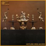 Bộ đỉnh đồng ngũ sự bằng đồng đỏ cạo màu