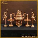 Bộ đỉnh đồng ngũ sự bằng đồng đỏ mộc