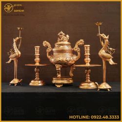 Bộ đỉnh đồng ngũ sự bằng đồng đỏ mộc