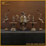 Bộ đỉnh đồng ngũ sự bằng đồng đỏ khảm tam khí