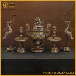 Bộ đỉnh đồng ngũ sự bằng đồng đỏ khảm ngũ sắc
