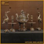 Bộ đỉnh đồng ngũ sự bằng đồng đỏ khảm ngũ sắc