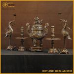 Bộ đỉnh đồng ngũ sự bằng đồng đỏ khảm ngũ sắc