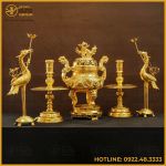 Bộ đỉnh đồng ngũ sự bằng đồng đỏ dát vàng