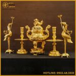 Bộ đỉnh đồng ngũ sự bằng đồng đỏ dát vàng