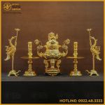 Bộ đỉnh đồng ngũ sự bằng đồng vàng mạ vàng