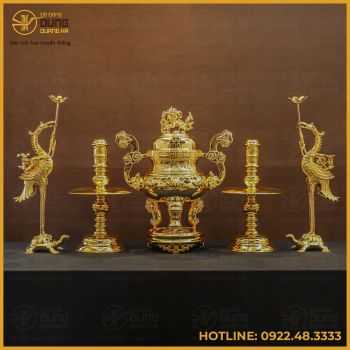 Bộ đỉnh đồng ngũ sự bằng đồng vàng mạ vàng