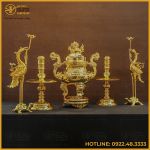 Bộ đỉnh đồng ngũ sự bằng đồng vàng mạ vàng