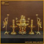 Bộ đỉnh đồng ngũ sự bằng đồng vàng mạ vàng