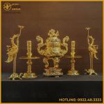 Bộ đỉnh đồng ngũ sự bằng đồng vàng mạ vàng