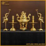 Bộ đỉnh đồng ngũ sự bằng đồng đỏ dát vàng