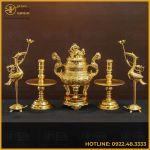 Bộ đỉnh đồng ngũ sự bằng đồng đỏ dát vàng