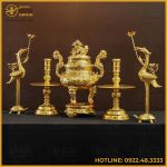 Bộ đỉnh đồng ngũ sự bằng đồng đỏ dát vàng