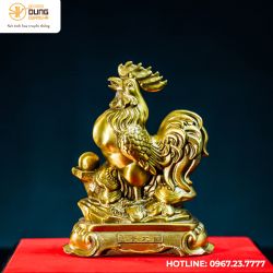Tượng gà trống bằng đồng vàng kích thước 17x13cm