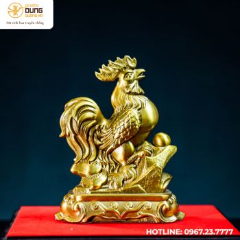 Tượng gà trống bằng đồng vàng kích thước 17x13cm