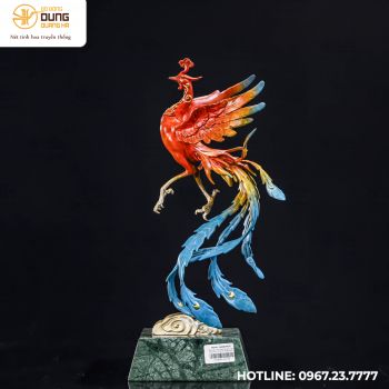 Tượng Phượng Hoàng bằng đồng vàng làm màu cao 40cm ngang 20cm