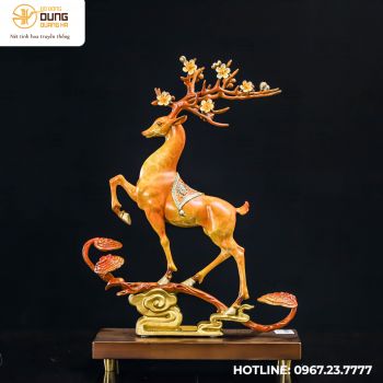 Tượng hươu như ý bằng đồng vàng làm màu kích thước 32x25x7cm