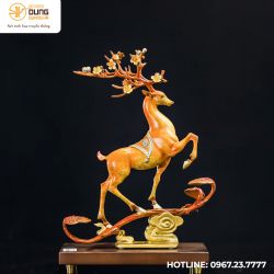 Tượng hươu như ý bằng đồng vàng làm màu kích thước 32x25x7cm