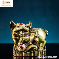 Tượng heo Như Ý bằng đồng vàng kích thước 14x14cm