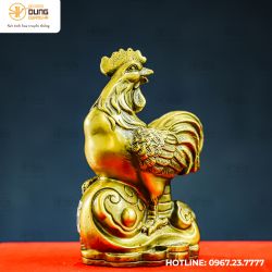 Tượng gà Như Ý bằng đồng vàng kích thước 13x10cm