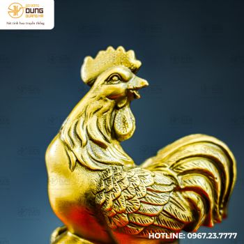 Tượng gà Như Ý bằng đồng vàng kích thước 13x10cm
