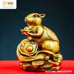 Tượng chuột Như Ý bằng đồng vàng kích thước 13x10cm