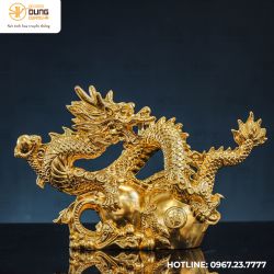 Tượng rồng hồ lô bằng đồng dát vàng cao 25cm ngang 42cm